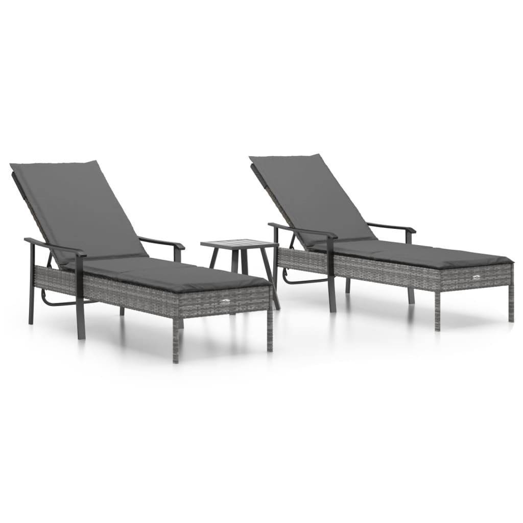 Ligbedden 2 st met tafel en kussens poly rattan grijs Tuinsets | Creëer jouw Trendy Thuis | Gratis bezorgd & Retour | Trendy.nl