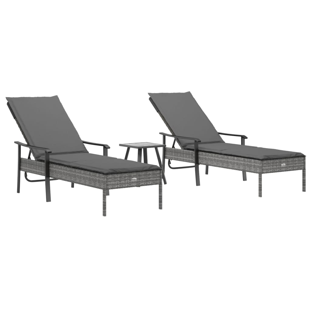 Ligbedden 2 st met tafel en kussens poly rattan grijs Tuinsets | Creëer jouw Trendy Thuis | Gratis bezorgd & Retour | Trendy.nl