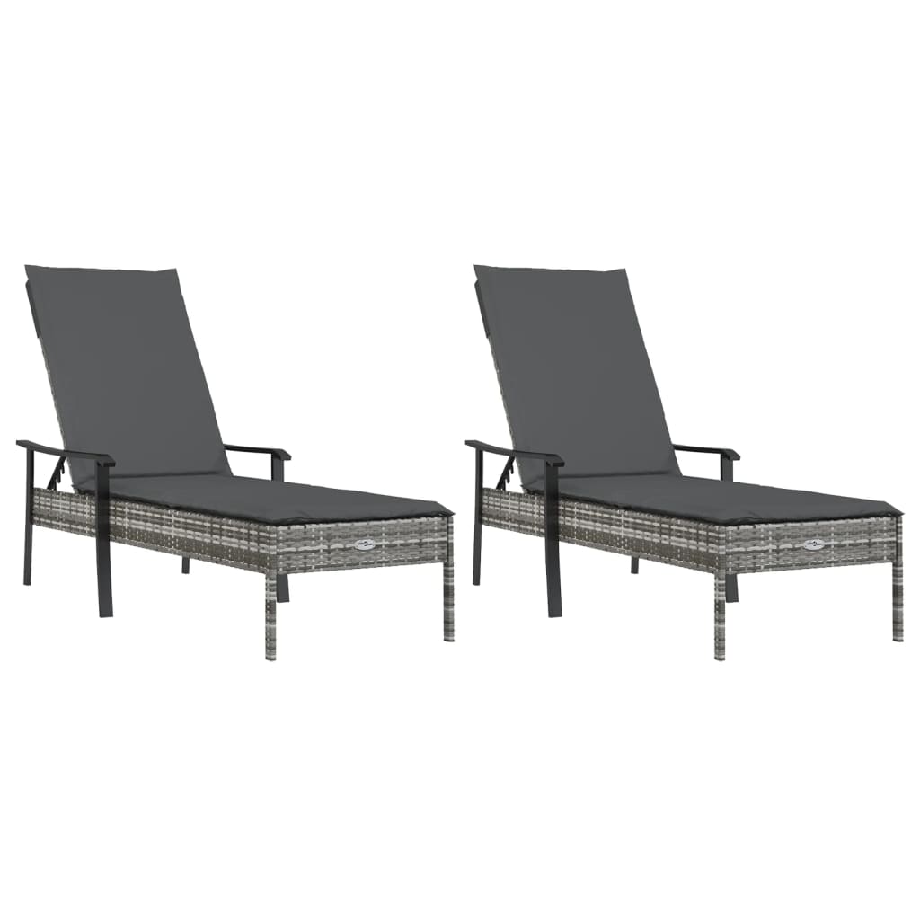 Ligbedden 2 st met tafel en kussens poly rattan grijs Tuinsets | Creëer jouw Trendy Thuis | Gratis bezorgd & Retour | Trendy.nl