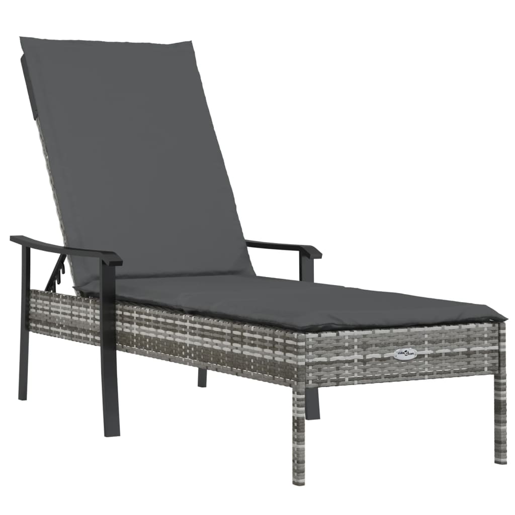 Ligbedden 2 st met tafel en kussens poly rattan grijs Tuinsets | Creëer jouw Trendy Thuis | Gratis bezorgd & Retour | Trendy.nl