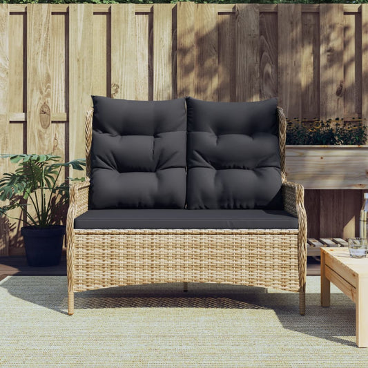 Tuinbank 2-zits met kussens poly rattan bruin