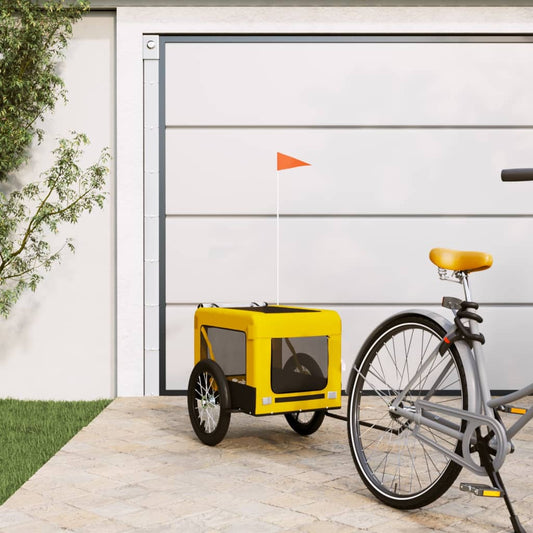 Hondenfietstrailer oxford stof en ijzer geel en zwart