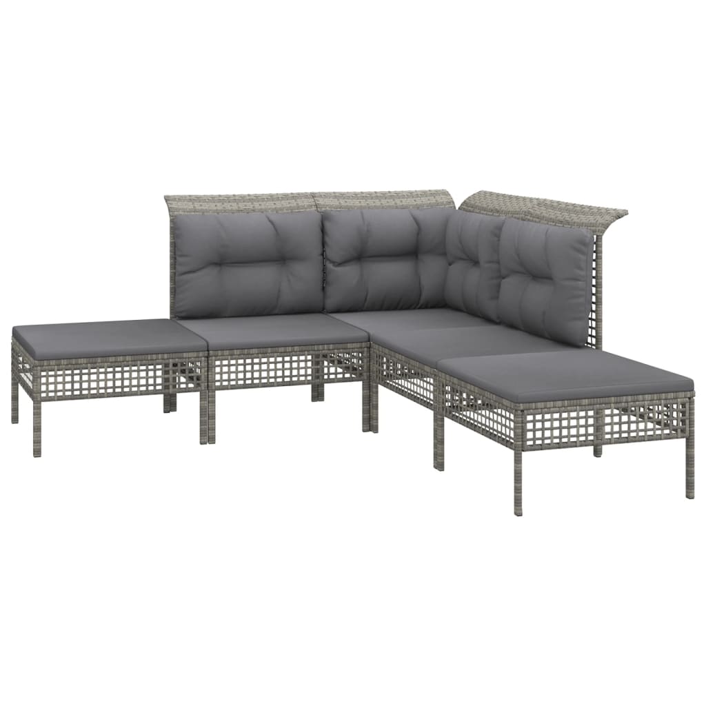 5-delige Loungeset met kussens poly rattan grijs