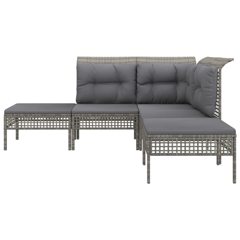 5-delige Loungeset met kussens poly rattan grijs