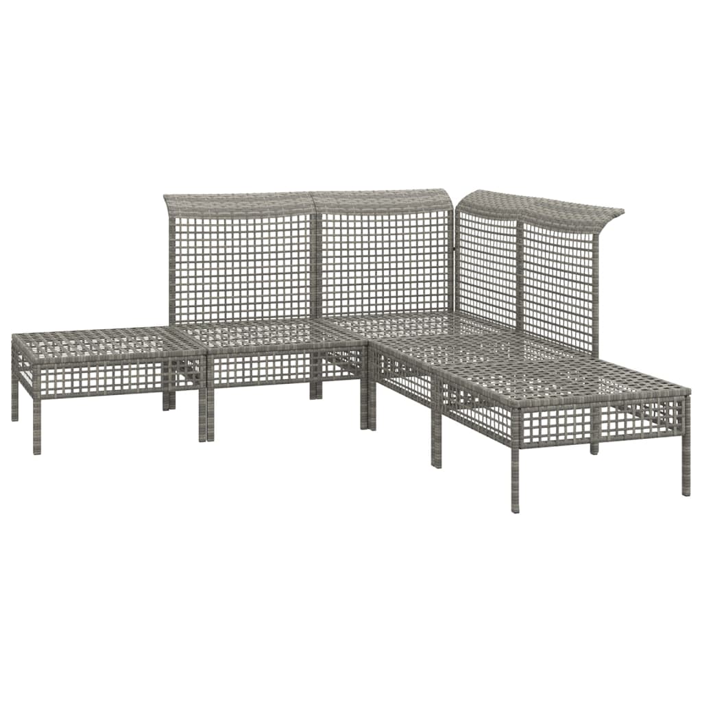 5-delige Loungeset met kussens poly rattan grijs