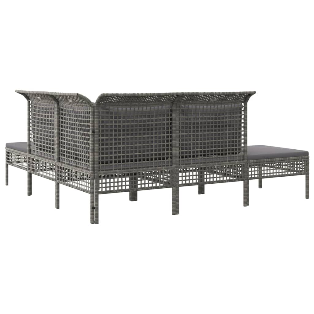 5-delige Loungeset met kussens poly rattan grijs