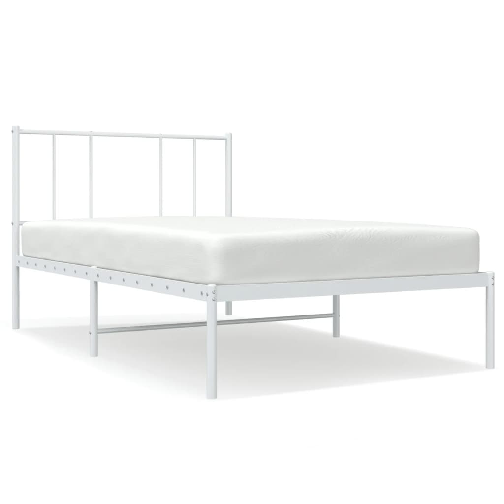 Bedframe met hoofdbord metaal wit 90x200 cm