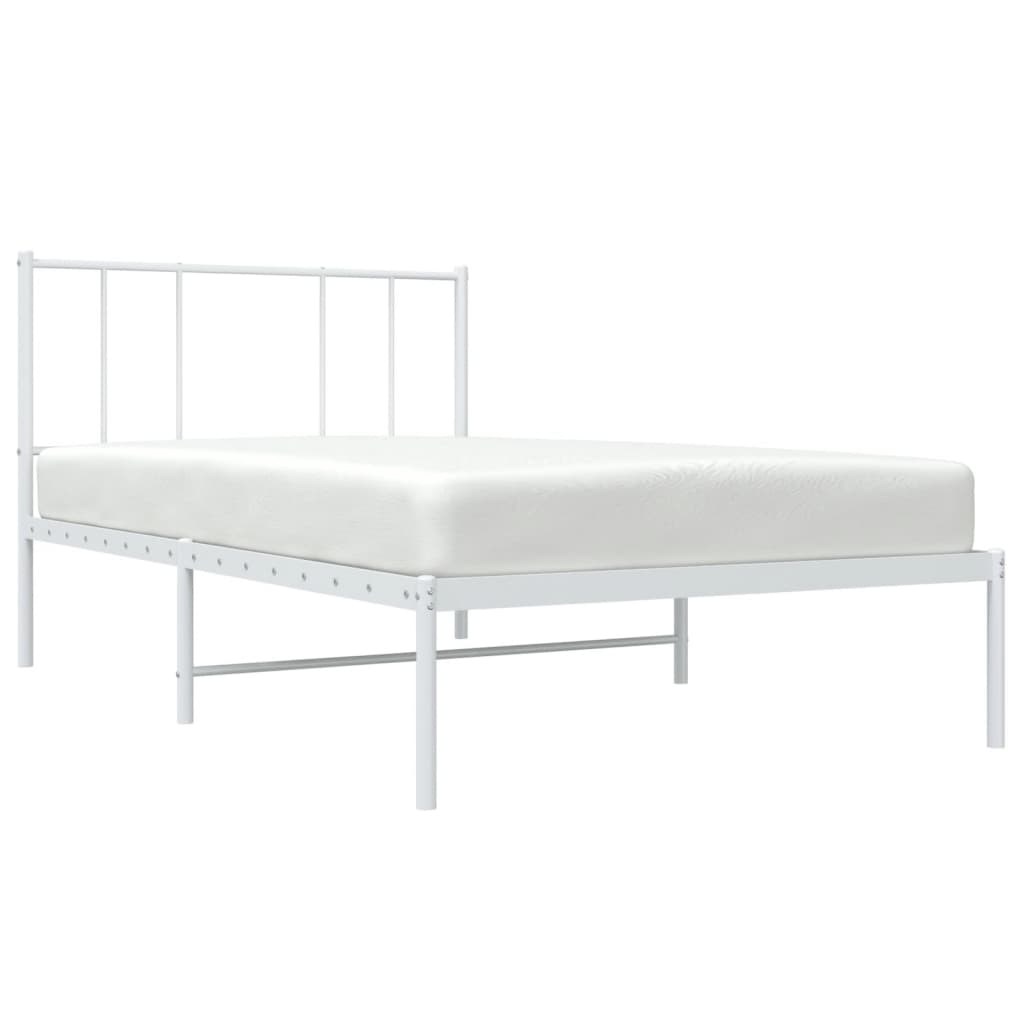 Bedframe met hoofdbord metaal wit 90x200 cm