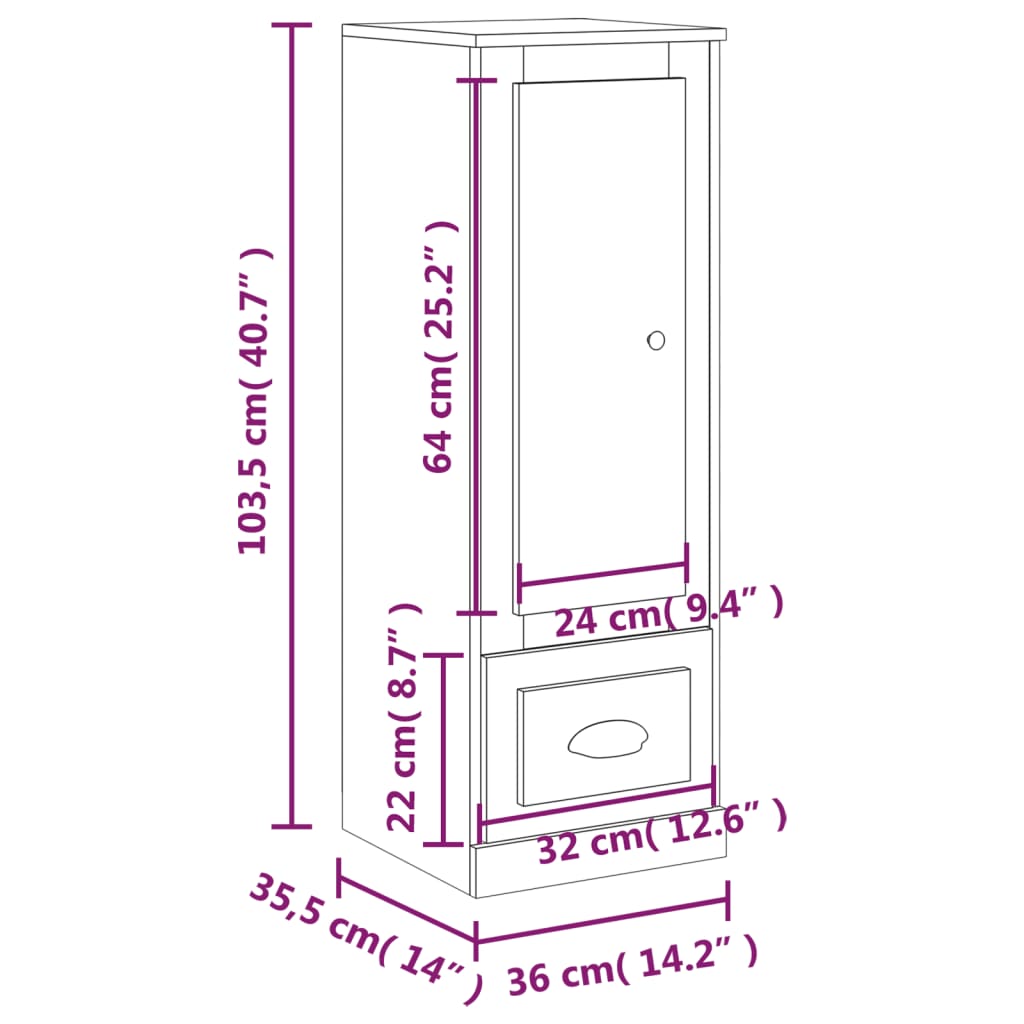 Hoge kast 36x35,5x103,5 cm bewerkt hout hoogglans wit Dressoirs & buffetkasten | Creëer jouw Trendy Thuis | Gratis bezorgd & Retour | Trendy.nl