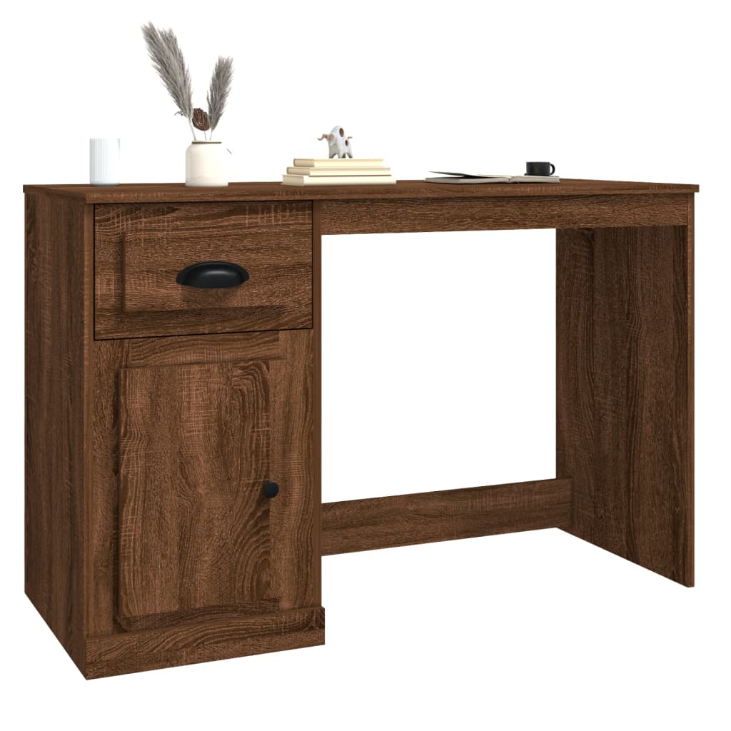 Bureau met lade 115x50x75 cm bewerkt hout bruin eikenkleur Bureaus | Creëer jouw Trendy Thuis | Gratis bezorgd & Retour | Trendy.nl