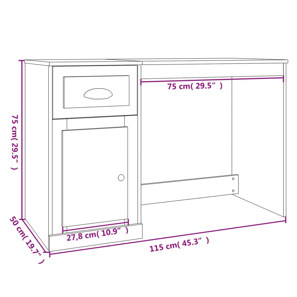 Bureau met lade 115x50x75 cm bewerkt hout bruin eikenkleur Bureaus | Creëer jouw Trendy Thuis | Gratis bezorgd & Retour | Trendy.nl