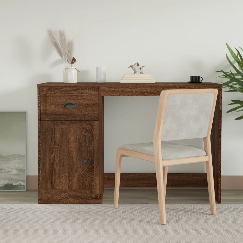 Bureau met lade 115x50x75 cm bewerkt hout bruin eikenkleur Bureaus | Creëer jouw Trendy Thuis | Gratis bezorgd & Retour | Trendy.nl