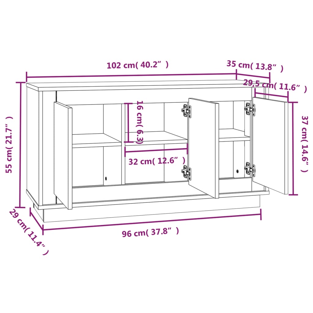 Dressoir 102x35x55 cm bewerkt hout wit Dressoirs & buffetkasten | Creëer jouw Trendy Thuis | Gratis bezorgd & Retour | Trendy.nl