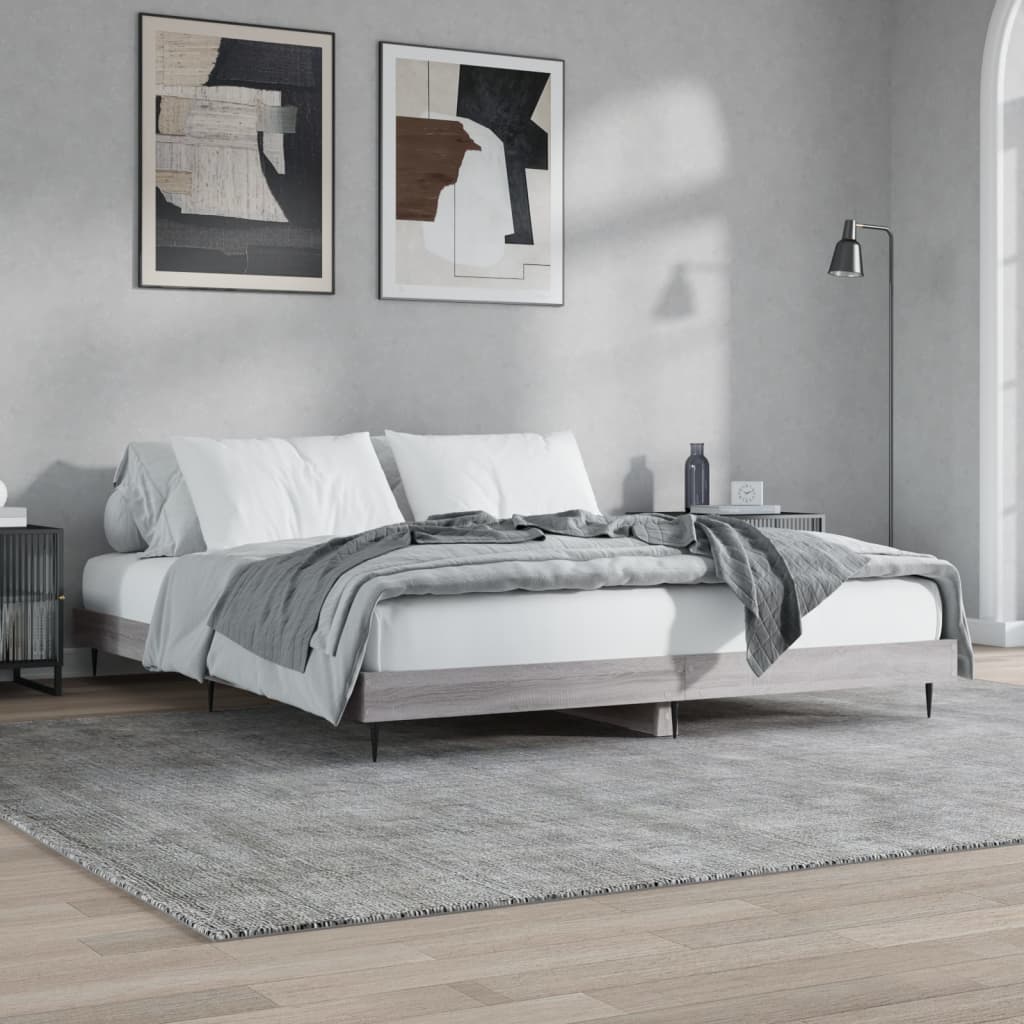 Bedframe bewerkt hout grijs sonoma eikenkleurig 200x200 cm Bedden & bedframes | Creëer jouw Trendy Thuis | Gratis bezorgd & Retour | Trendy.nl