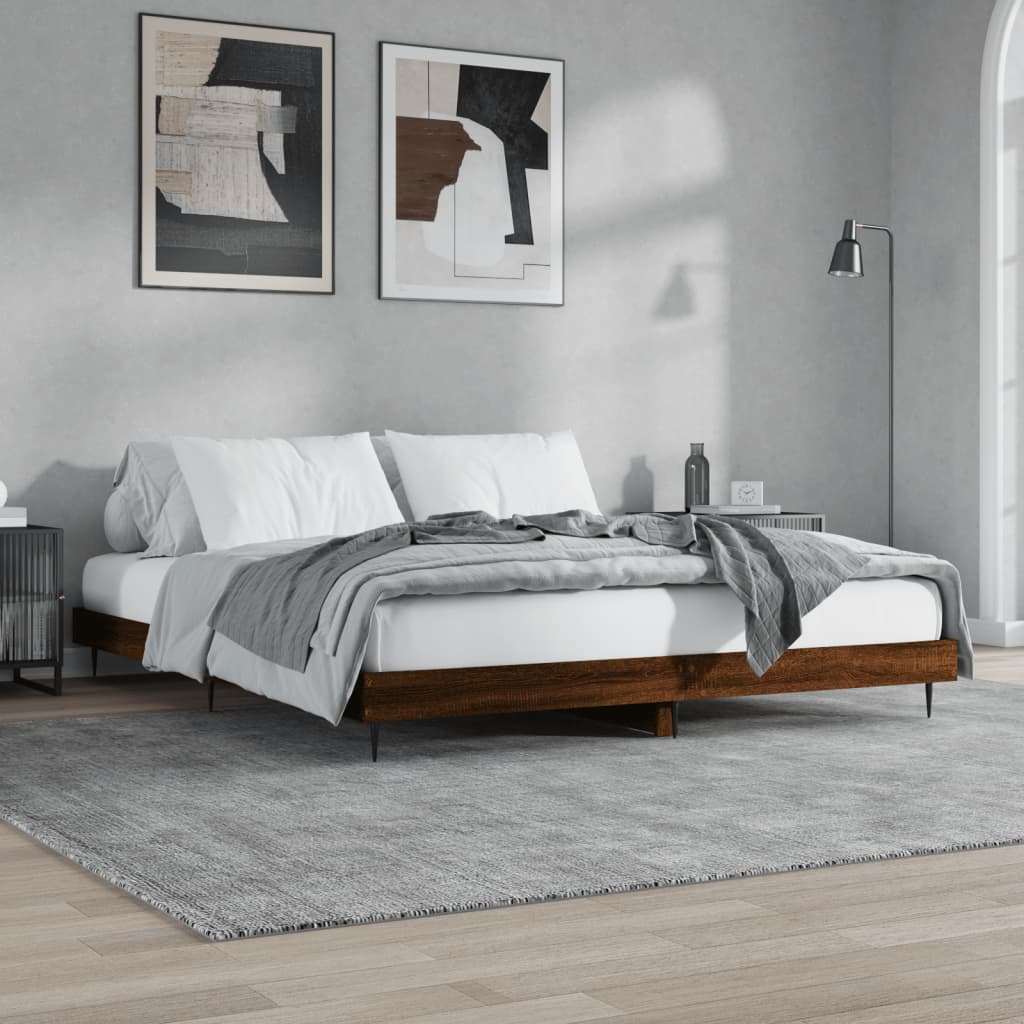 Bedframe bewerkt hout bruin eikenkleur 200x200 cm Bedden & bedframes | Creëer jouw Trendy Thuis | Gratis bezorgd & Retour | Trendy.nl