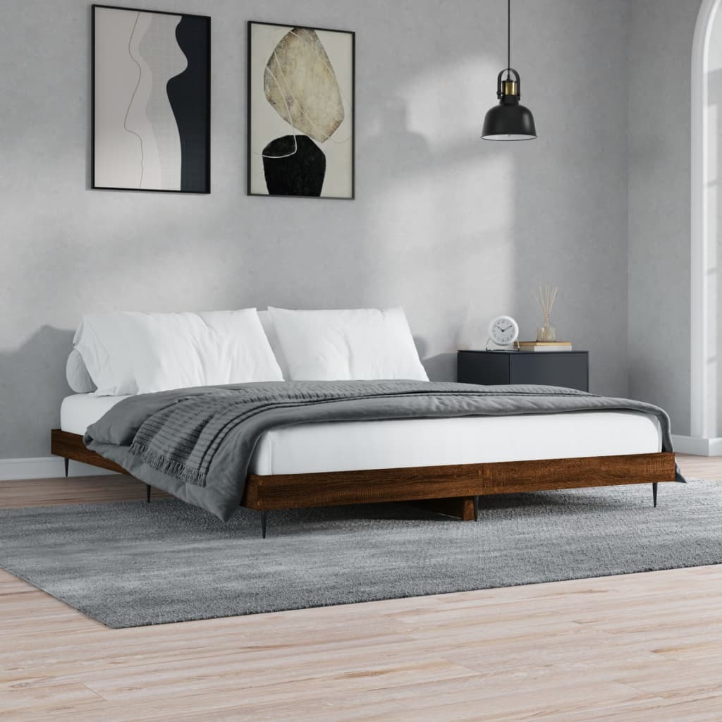 Bedframe bewerkt hout bruin eikenkleur 200x200 cm Bedden & bedframes | Creëer jouw Trendy Thuis | Gratis bezorgd & Retour | Trendy.nl