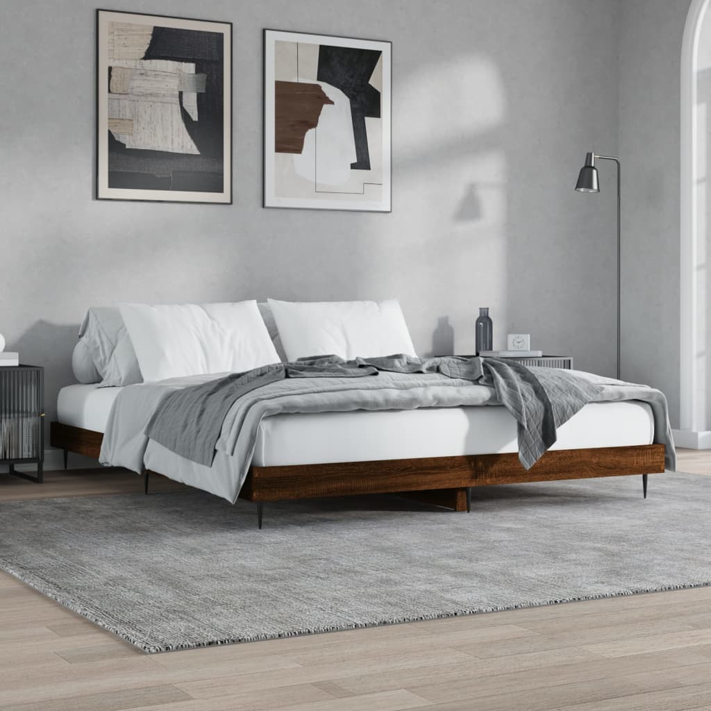 Bedframe bewerkt hout bruin eikenkleur 180x200 cm Bedden & bedframes | Creëer jouw Trendy Thuis | Gratis bezorgd & Retour | Trendy.nl