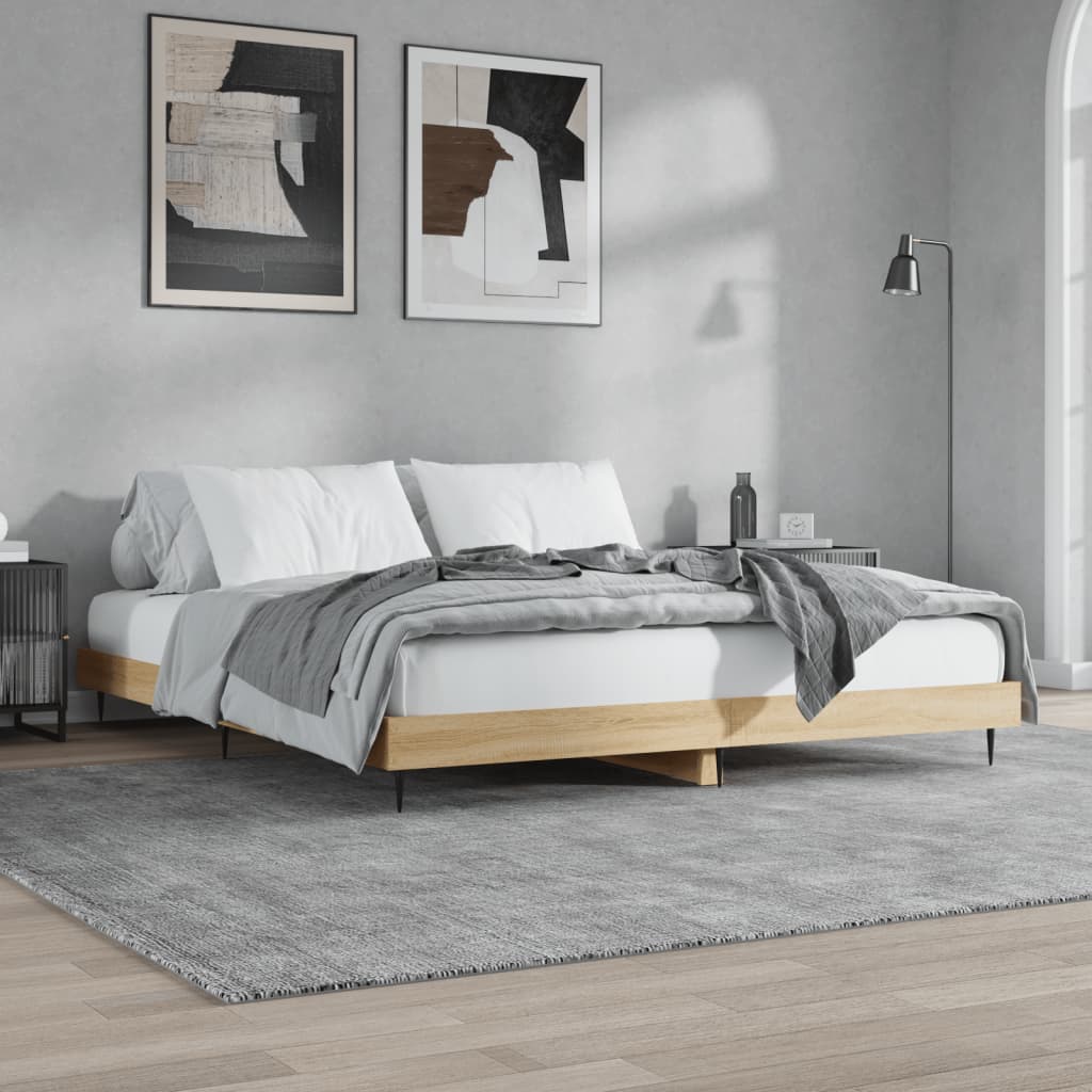 Prachtig bedframe bewerkt hout in sonoma eikenkleur - 150x200 cm Bedden & bedframes | Creëer jouw Trendy Thuis | Gratis bezorgd & Retour | Trendy.nl