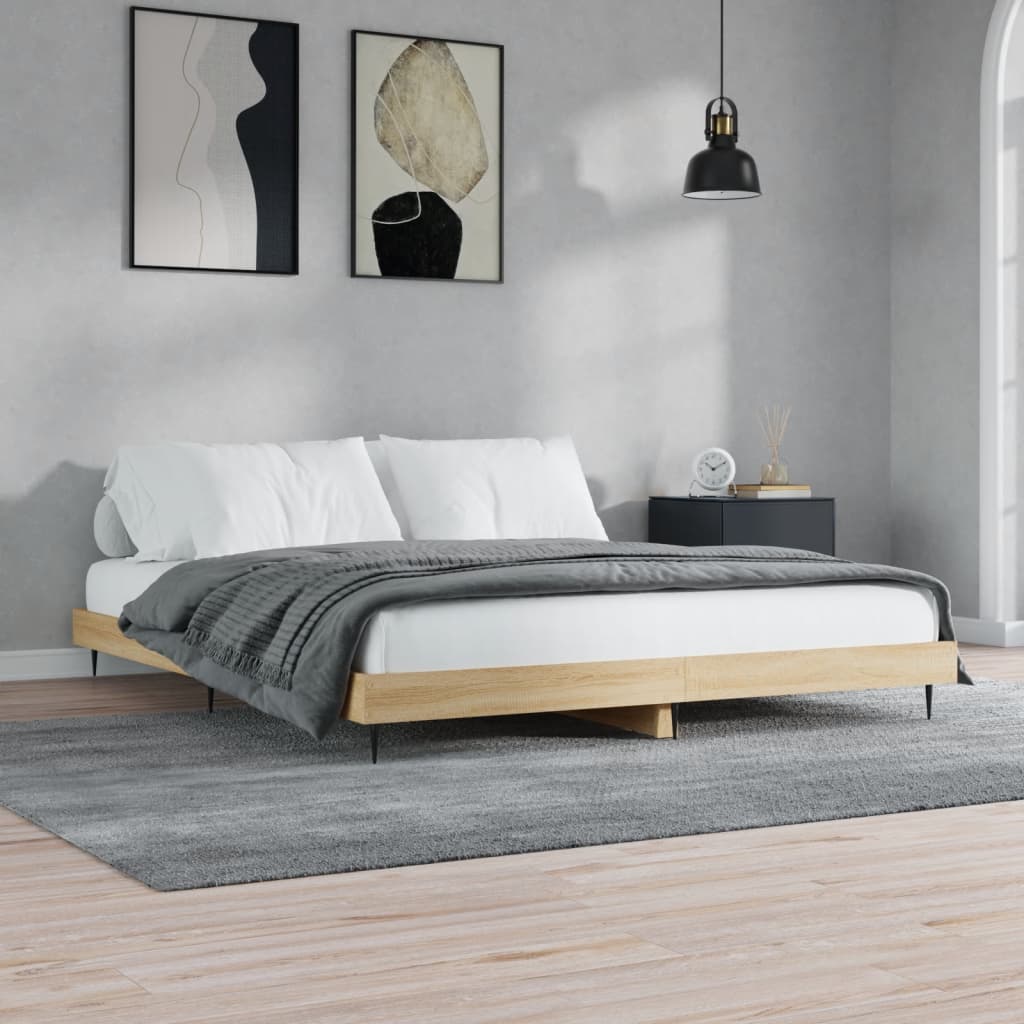 Prachtig bedframe bewerkt hout in sonoma eikenkleur - 150x200 cm Bedden & bedframes | Creëer jouw Trendy Thuis | Gratis bezorgd & Retour | Trendy.nl