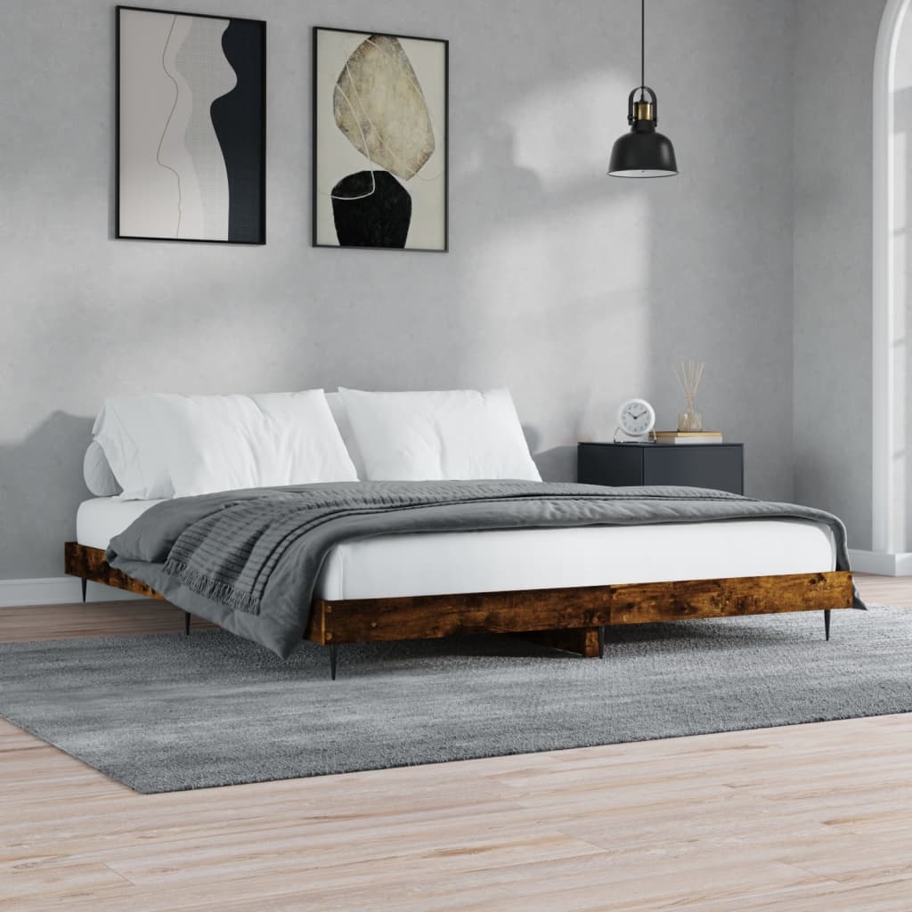 Stijlvol bedframe van gerookt eikenkleurig bewerkt hout - 150x200 cm Bedden & bedframes | Creëer jouw Trendy Thuis | Gratis bezorgd & Retour | Trendy.nl