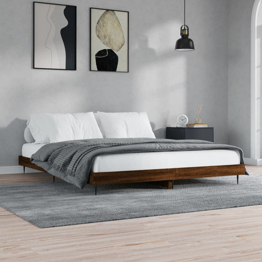 Stevig en stijlvol bedframe van bewerkt hout in bruine eikenkleur - 150x200 cm Bedden & bedframes | Creëer jouw Trendy Thuis | Gratis bezorgd & Retour | Trendy.nl