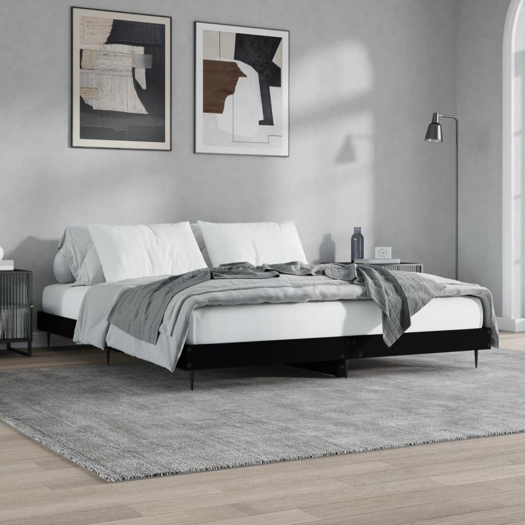 Bedframe bewerkt hout zwart 140x200 cm Bedden & bedframes | Creëer jouw Trendy Thuis | Gratis bezorgd & Retour | Trendy.nl