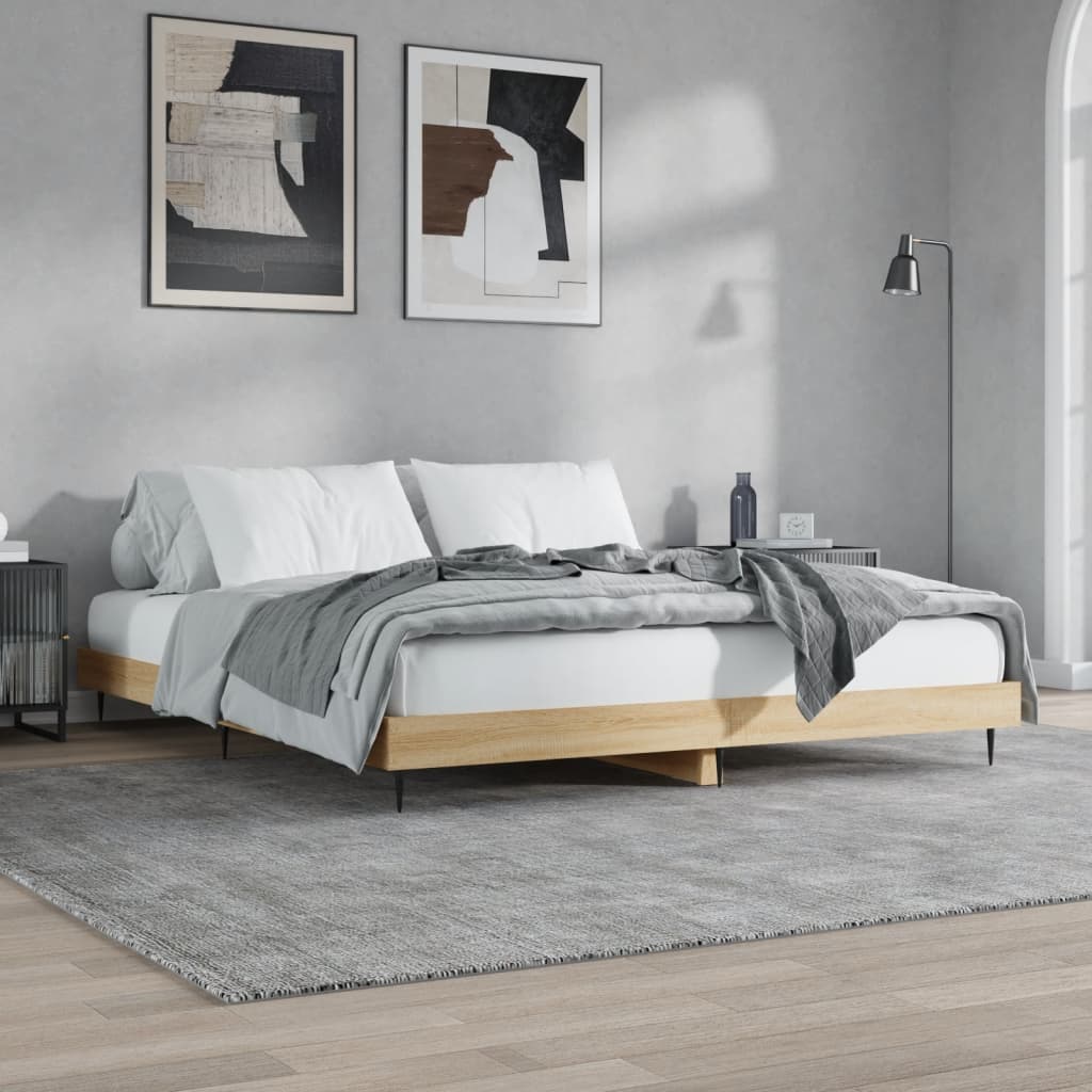 Bedframe bewerkt hout sonoma eikenkleurig 140x200 cm Bedden & bedframes | Creëer jouw Trendy Thuis | Gratis bezorgd & Retour | Trendy.nl