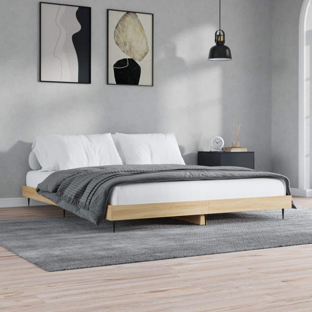 Bedframe bewerkt hout sonoma eikenkleurig 140x200 cm Bedden & bedframes | Creëer jouw Trendy Thuis | Gratis bezorgd & Retour | Trendy.nl