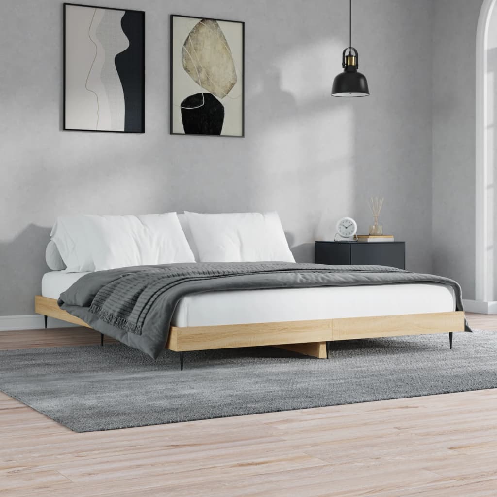 Bedframe bewerkt hout sonoma eikenkleurig 120x200 cm Bedden & bedframes | Creëer jouw Trendy Thuis | Gratis bezorgd & Retour | Trendy.nl