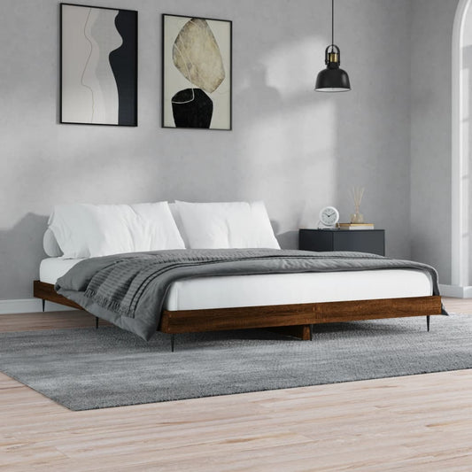 Bedframe bewerkt hout bruin eikenkleur 120x200 cm Bedden & bedframes | Creëer jouw Trendy Thuis | Gratis bezorgd & Retour | Trendy.nl