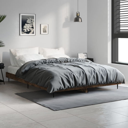 Bedframe bewerkt hout gerookt eikenkleurig 140x190 cm Bedden & bedframes | Creëer jouw Trendy Thuis | Gratis bezorgd & Retour | Trendy.nl