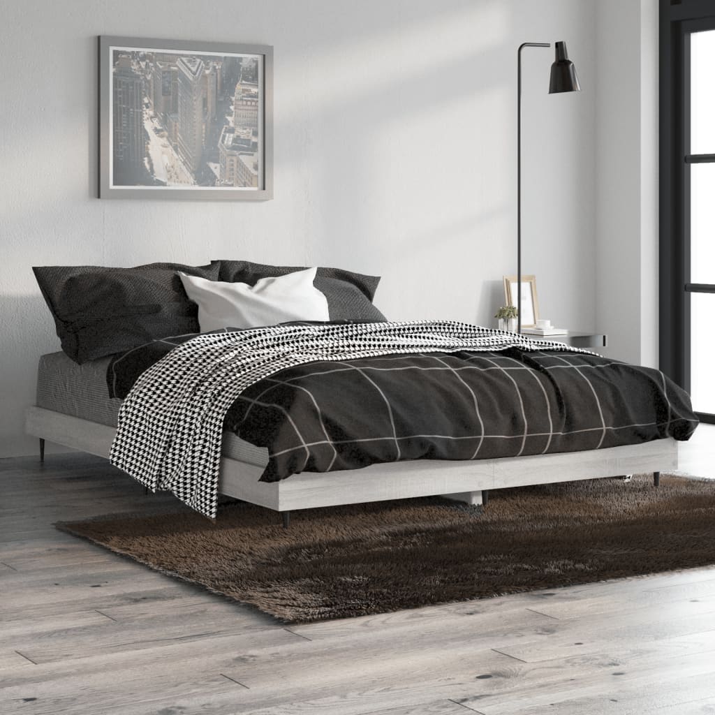 Bedframe bewerkt hout grijs sonoma eikenkleurig 140x190 cm Bedden & bedframes | Creëer jouw Trendy Thuis | Gratis bezorgd & Retour | Trendy.nl