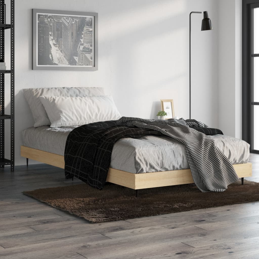 Bedframe bewerkt hout sonoma eikenkleurig 90x190 cm Bedden & bedframes | Creëer jouw Trendy Thuis | Gratis bezorgd & Retour | Trendy.nl