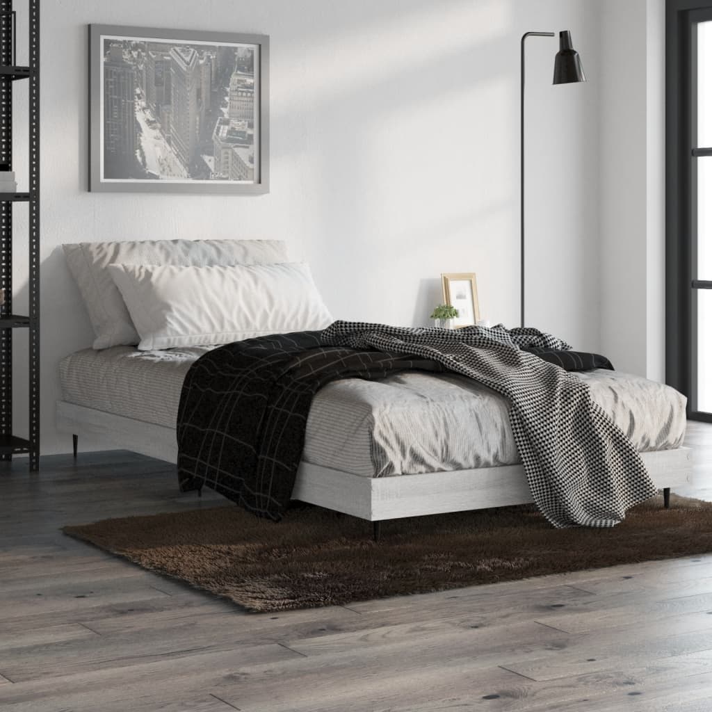 Bedframe bewerkt hout grijs sonoma eikenkleurig 90x190 cm Bedden & bedframes | Creëer jouw Trendy Thuis | Gratis bezorgd & Retour | Trendy.nl