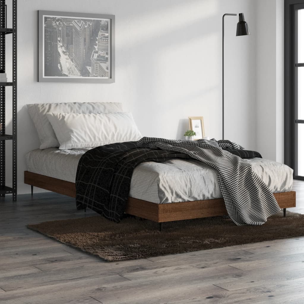 Bedframe bewerkt hout bruin eikenkleur 90x190 cm Bedden & bedframes | Creëer jouw Trendy Thuis | Gratis bezorgd & Retour | Trendy.nl