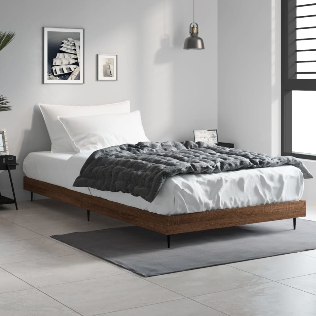 Bedframe bewerkt hout bruin eikenkleur 90x190 cm Bedden & bedframes | Creëer jouw Trendy Thuis | Gratis bezorgd & Retour | Trendy.nl