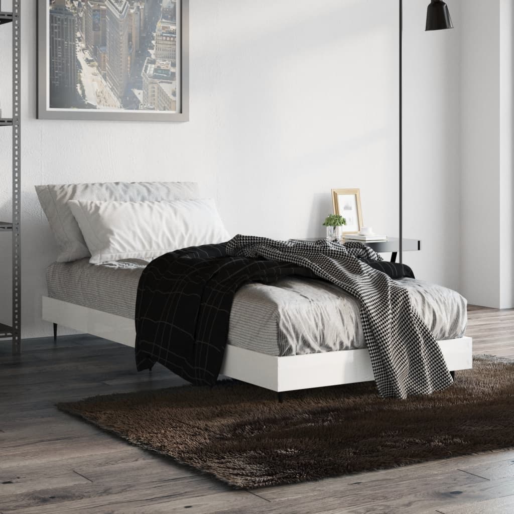 Bedframe bewerkt hout hoogglans wit 75x190 cm Bedden & bedframes | Creëer jouw Trendy Thuis | Gratis bezorgd & Retour | Trendy.nl