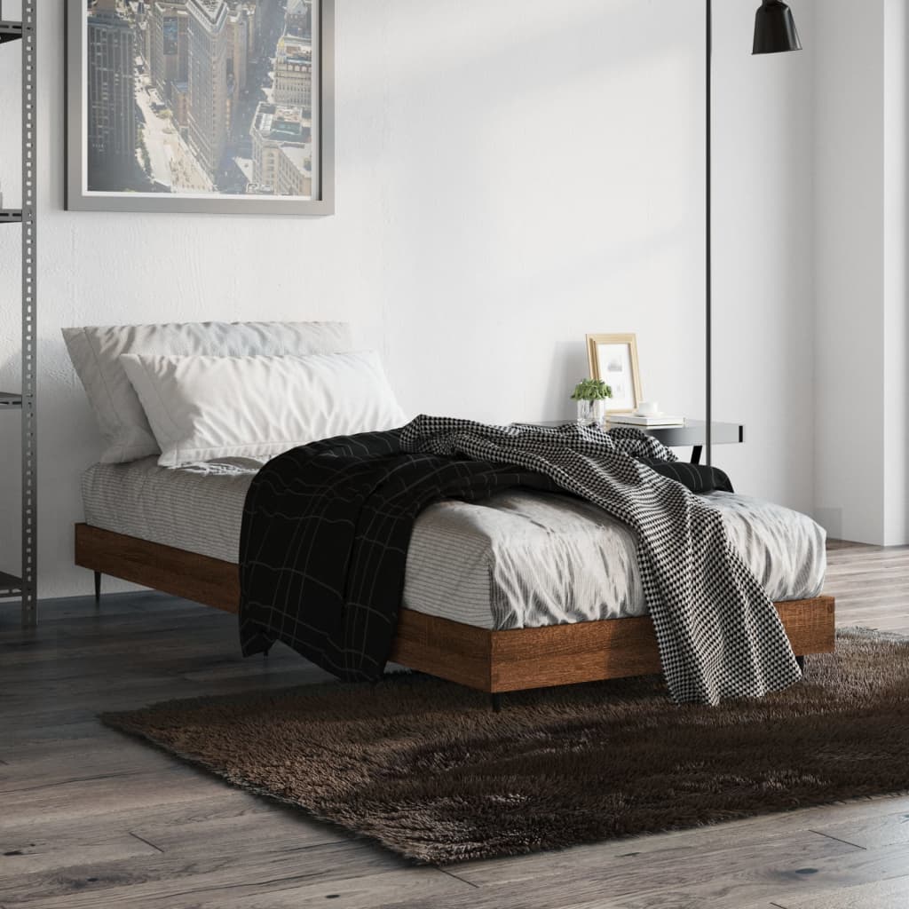 Bedframe bewerkt hout bruin eikenkleur 75x190 cm Bedden & bedframes | Creëer jouw Trendy Thuis | Gratis bezorgd & Retour | Trendy.nl