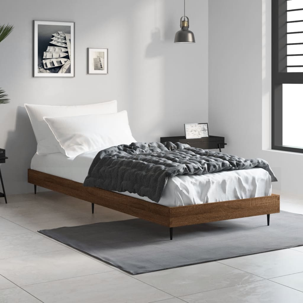 Bedframe bewerkt hout bruin eikenkleur 75x190 cm Bedden & bedframes | Creëer jouw Trendy Thuis | Gratis bezorgd & Retour | Trendy.nl