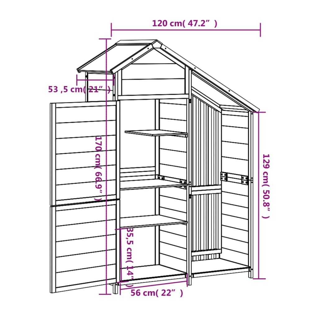 Tuinschuur 120x53,5x170 cm massief grenenhout grijs Tuinhuizen | Creëer jouw Trendy Thuis | Gratis bezorgd & Retour | Trendy.nl