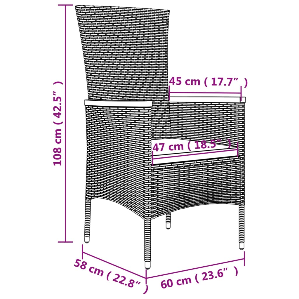 3-delige Tuinset met kussens poly rattan zwart Tuinsets | Creëer jouw Trendy Thuis | Gratis bezorgd & Retour | Trendy.nl