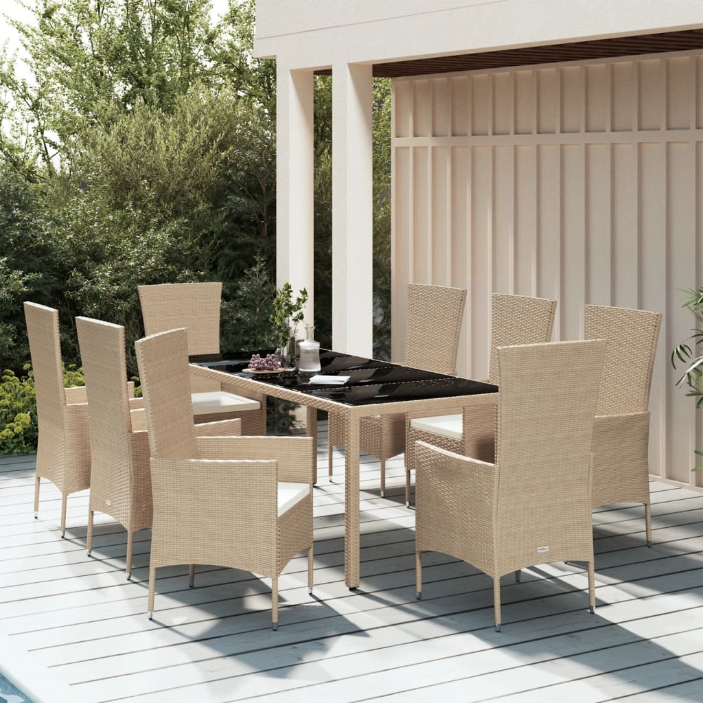 9-delige Tuinset met kussens poly rattan beige Tuinsets | Creëer jouw Trendy Thuis | Gratis bezorgd & Retour | Trendy.nl