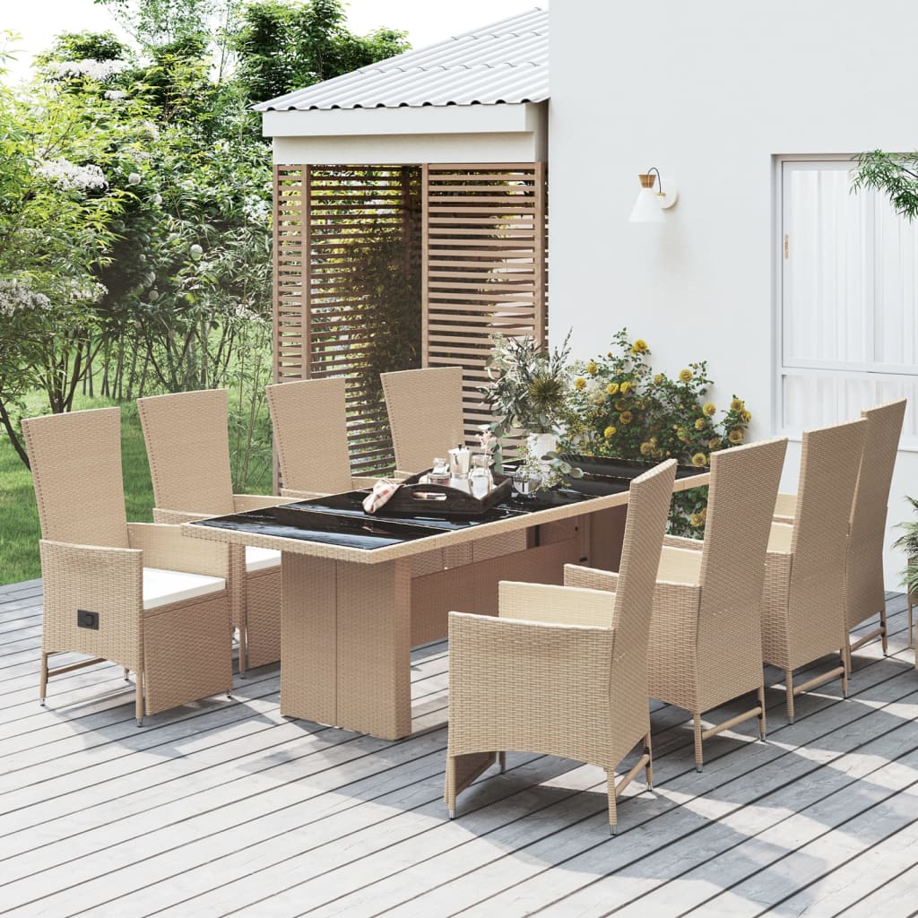 9-delige Tuinset met kussens poly rattan beige Tuinsets | Creëer jouw Trendy Thuis | Gratis bezorgd & Retour | Trendy.nl