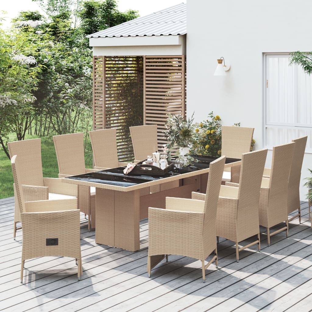 11-delige Tuinset met kussens poly rattan beige Tuinsets | Creëer jouw Trendy Thuis | Gratis bezorgd & Retour | Trendy.nl