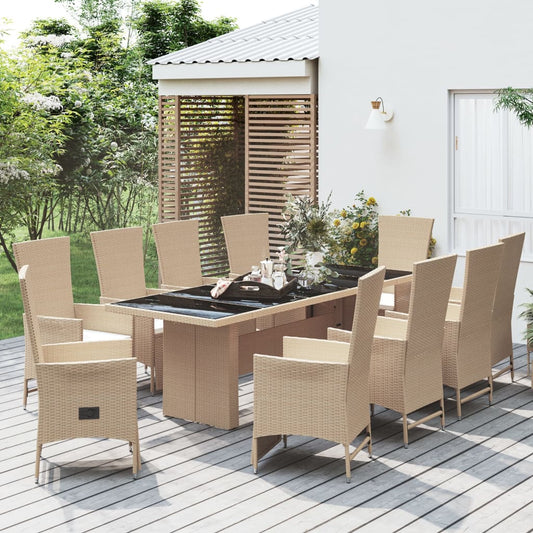 11-delige Tuinset met kussens poly rattan beige