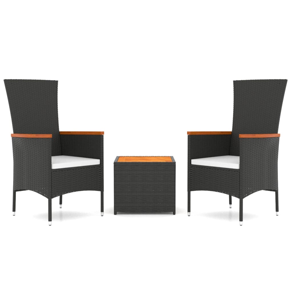 3-delige Loungeset poly rattan en massief acaciahout zwart Tuinsets | Creëer jouw Trendy Thuis | Gratis bezorgd & Retour | Trendy.nl