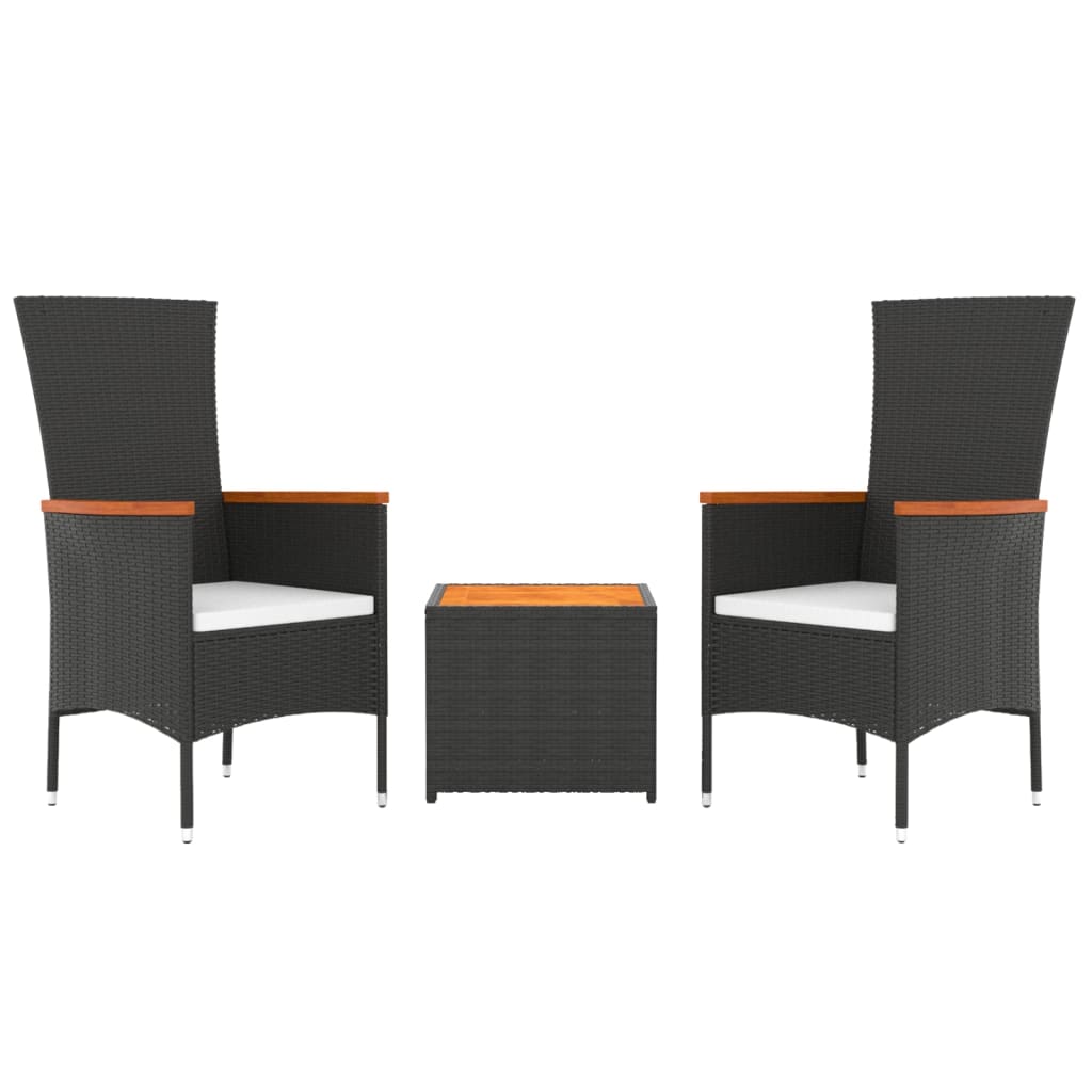 3-delige Loungeset poly rattan en massief acaciahout zwart Tuinsets | Creëer jouw Trendy Thuis | Gratis bezorgd & Retour | Trendy.nl