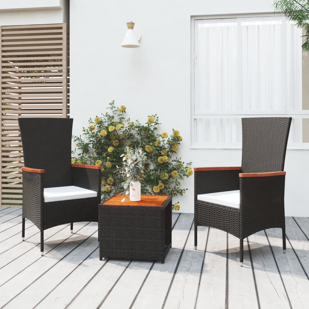 3-delige Loungeset poly rattan en massief acaciahout zwart Tuinsets | Creëer jouw Trendy Thuis | Gratis bezorgd & Retour | Trendy.nl