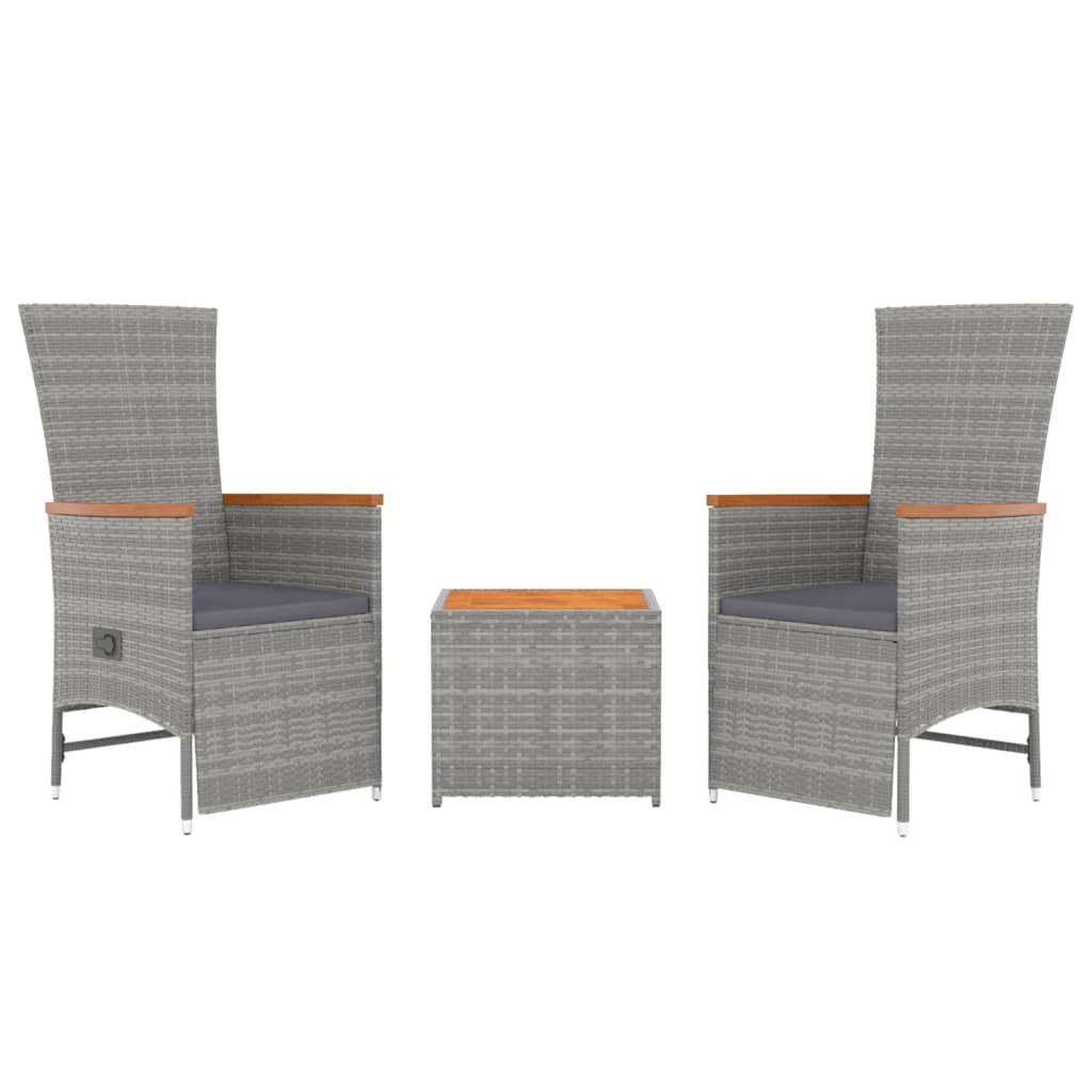 3-delige Loungeset poly rattan en massief acaciahout grijs Tuinsets | Creëer jouw Trendy Thuis | Gratis bezorgd & Retour | Trendy.nl