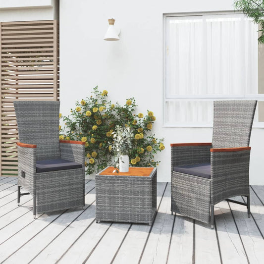 3-delige Loungeset poly rattan en massief acaciahout grijs Tuinsets | Creëer jouw Trendy Thuis | Gratis bezorgd & Retour | Trendy.nl